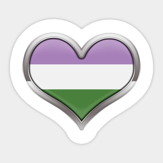 Large Genderqueer Pride Flag Colored Heart with Chrome Frame Sticker by LiveLoudGraphics